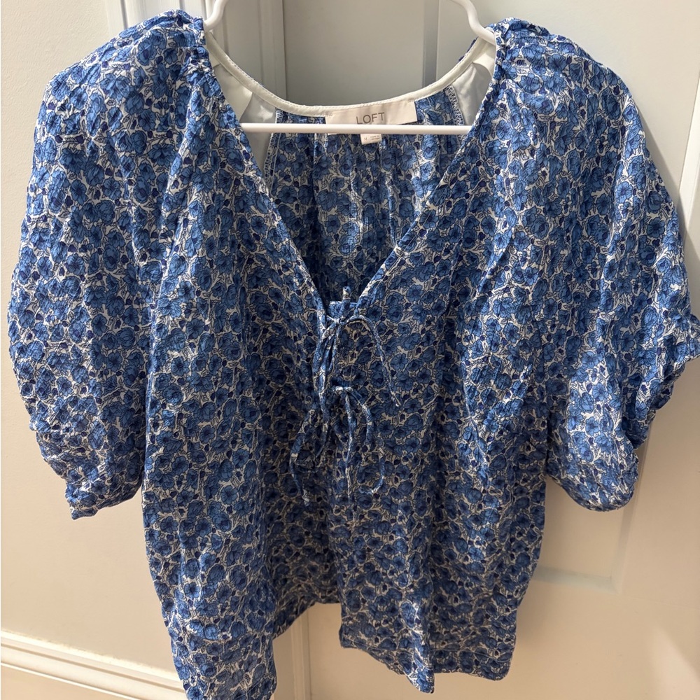 LOFT Blue and White Patterned Blouse